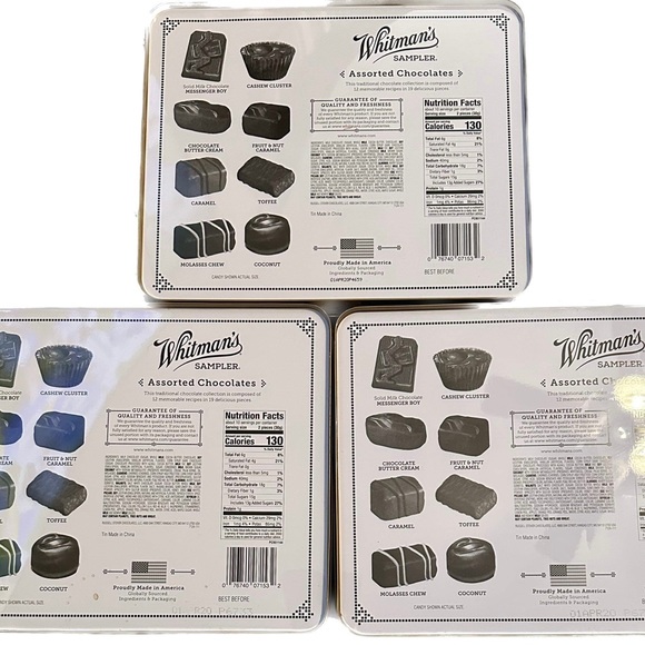 Set of three Whitman’s Sampler EMPTY Christmas tins with attached lids - Picture 2 of 3